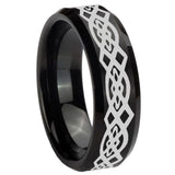 8mm Celtic Knot Beveled Edges Brush Black Tungsten Mens Ring Personalized