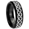8MM Laser Celtic Knot Beveled Brushed Black Tungsten Mens Ring
