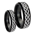 Laser Celtic Knot Beveled Edges Brush Black Tungsten Matching Ring Set