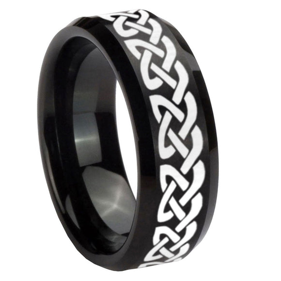 10mm-Celtic-Knot-Love-Beveled-Edges-Brush-Black-Tungsten-Men's-Engagement-Ring