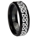 10mm Celtic Knot Love Beveled Edges Brush Black Tungsten Men's Engagement Ring