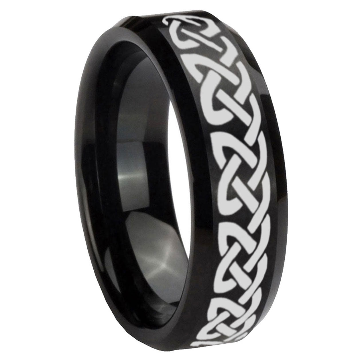 10mm Celtic Knot Love Beveled Edges Brush Black Tungsten Men's Engagement Ring