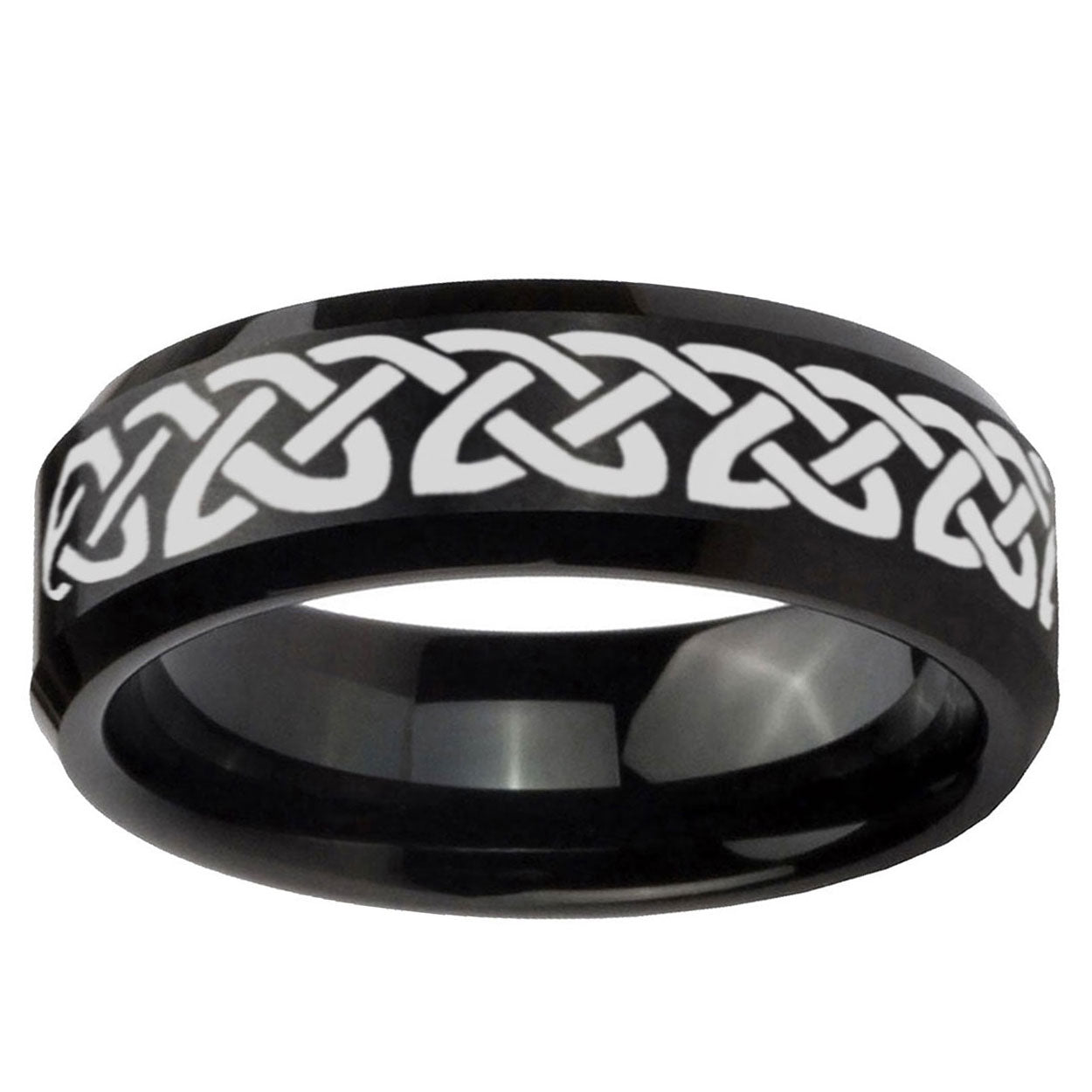 10mm Celtic Knot Love Beveled Edge Brush Black Tungsten Ring
