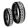 Celtic Knot Love Beveled Edges Brush Black Tungsten Couple Band Set