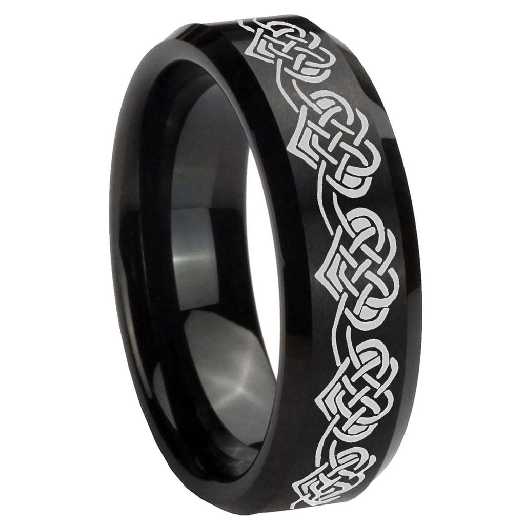 10mm Celtic Knot Heart Beveled Edges Brush Black Tungsten Men's Engagement Ring