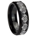 10mm Celtic Knot Heart Beveled Edges Brush Black Tungsten Men's Engagement Ring