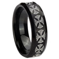 10mm Medieval Cross Beveled Edges Brush Black Tungsten Men's Engagement Ring