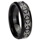 8mm Medieval Cross Beveled Edges Brush Black Tungsten Mens Engagement Ring