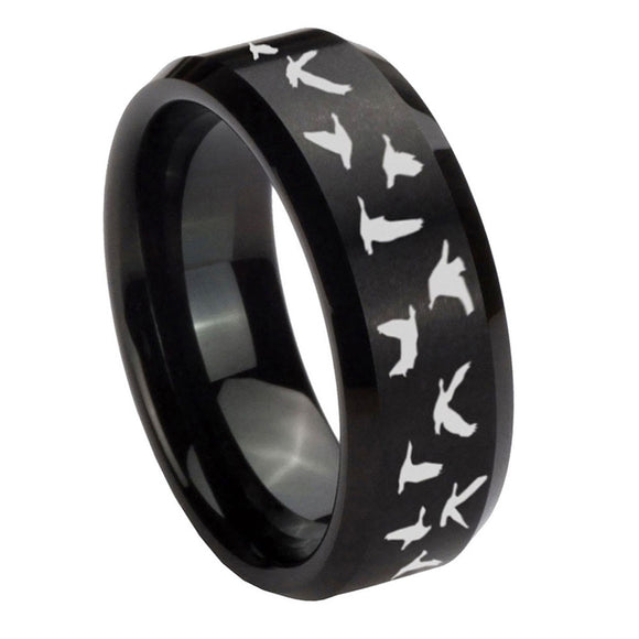 10mm-Flying-Geese-Hunting-Beveled-Edges-Brush-Black-Tungsten-Men's-Engagement-Ring