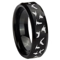 10mm Flying Geese Hunting Beveled Edges Brush Black Tungsten Men's Engagement Ring
