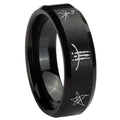 8MM Blackborne Caryll Runes Beveled Brushed Black Tungsten Wedding Band