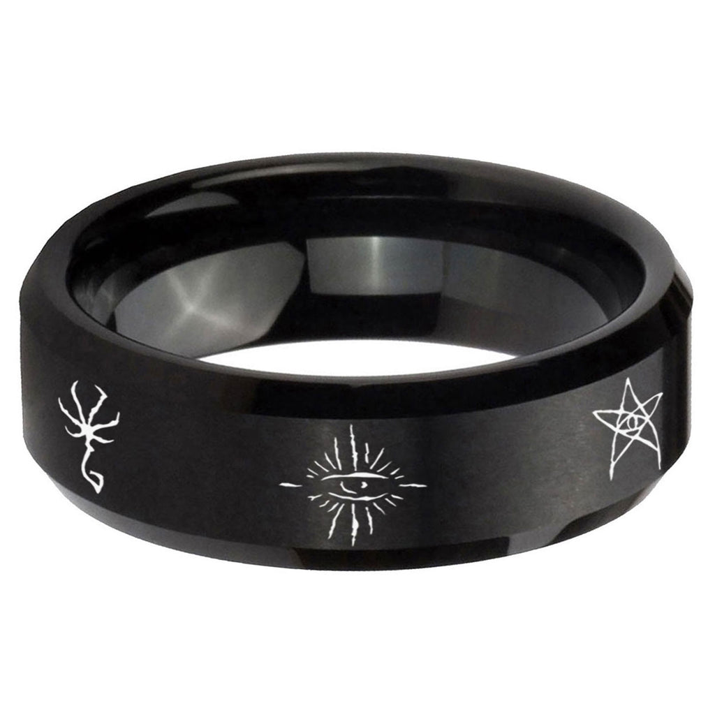 5MM Blackborne Caryll Runes Beveled Brushed Black Tungsten Wedding Band