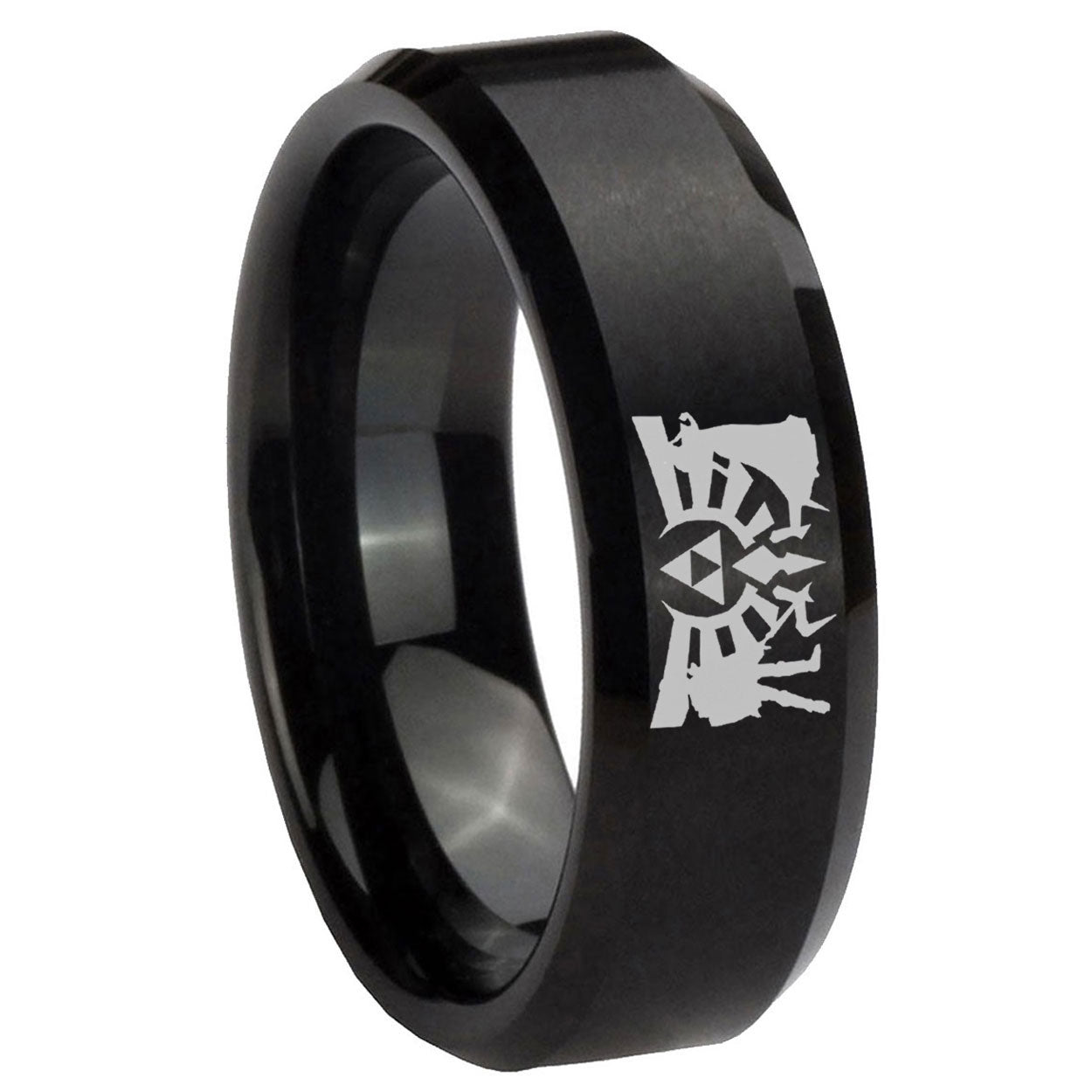 8MM Zelda Link Beveled Brushed Black Tungsten Wedding Band