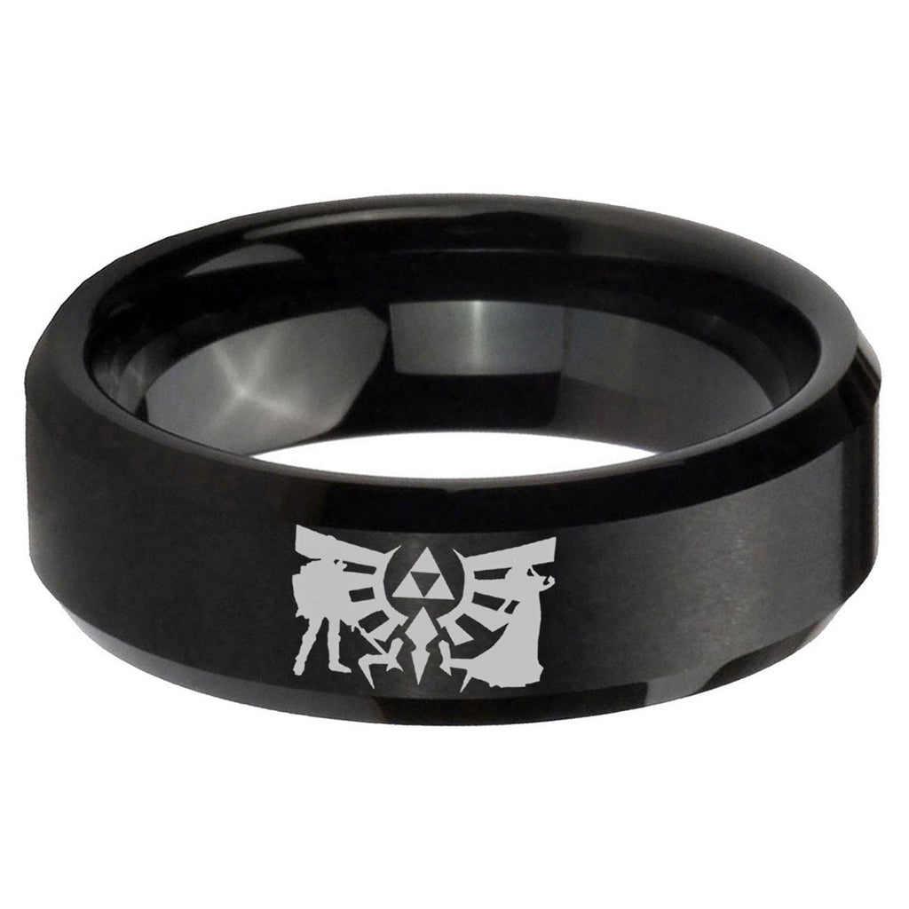 5MM Zelda Link Beveled Brushed Black Tungsten Wedding Band
