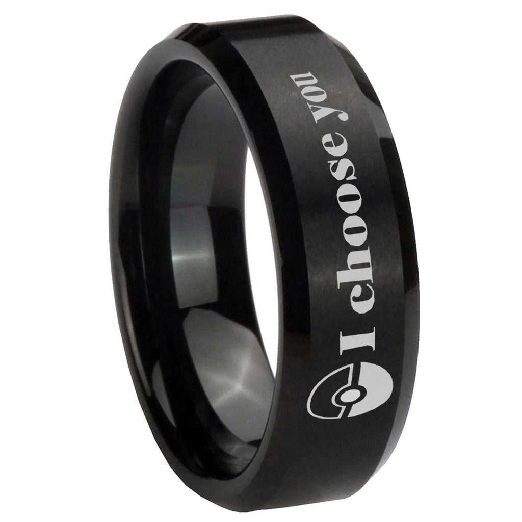 8MM Pokeball Pokemon Beveled Brushed Black Tungsten Wedding Band