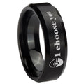 8MM Pokeball Pokemon Beveled Brushed Black Tungsten Wedding Band