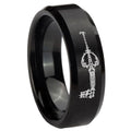 8MM kingdom heart keyblades Beveled Brushed Black Tungsten Wedding Band