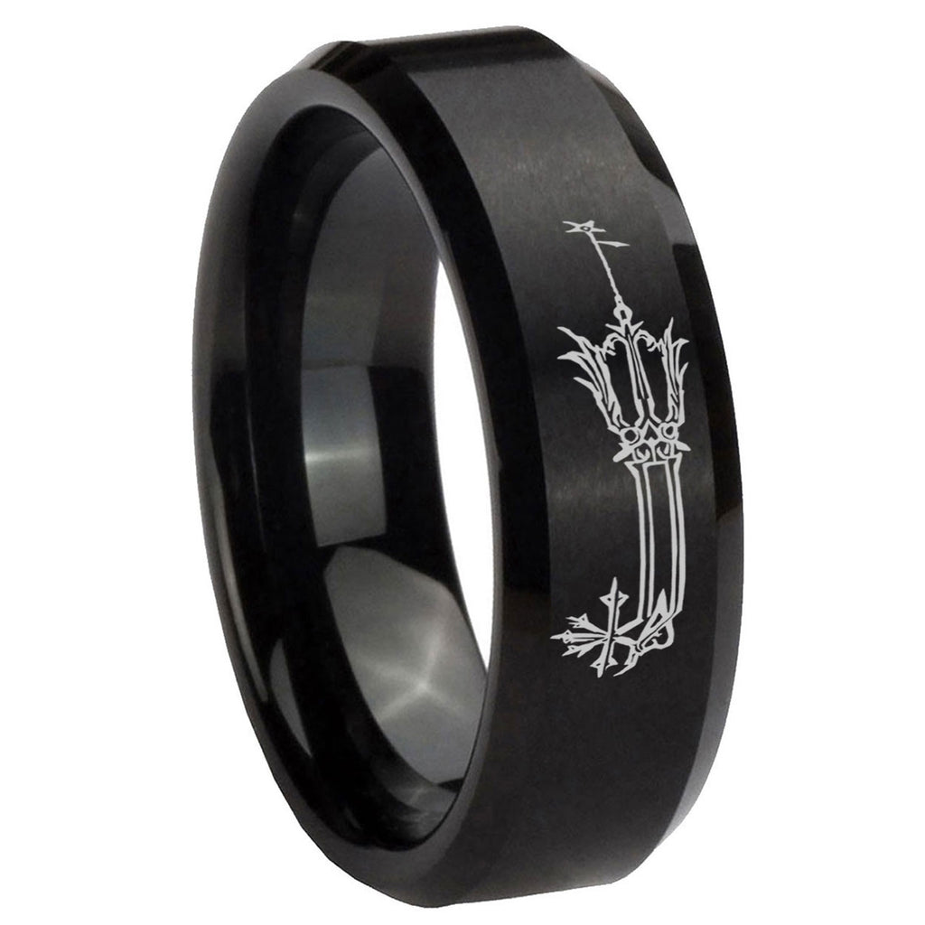 8MM Geekery Oathkeeper Kingdom Hearts Beveled Brushed Black Tungsten Wedding Band