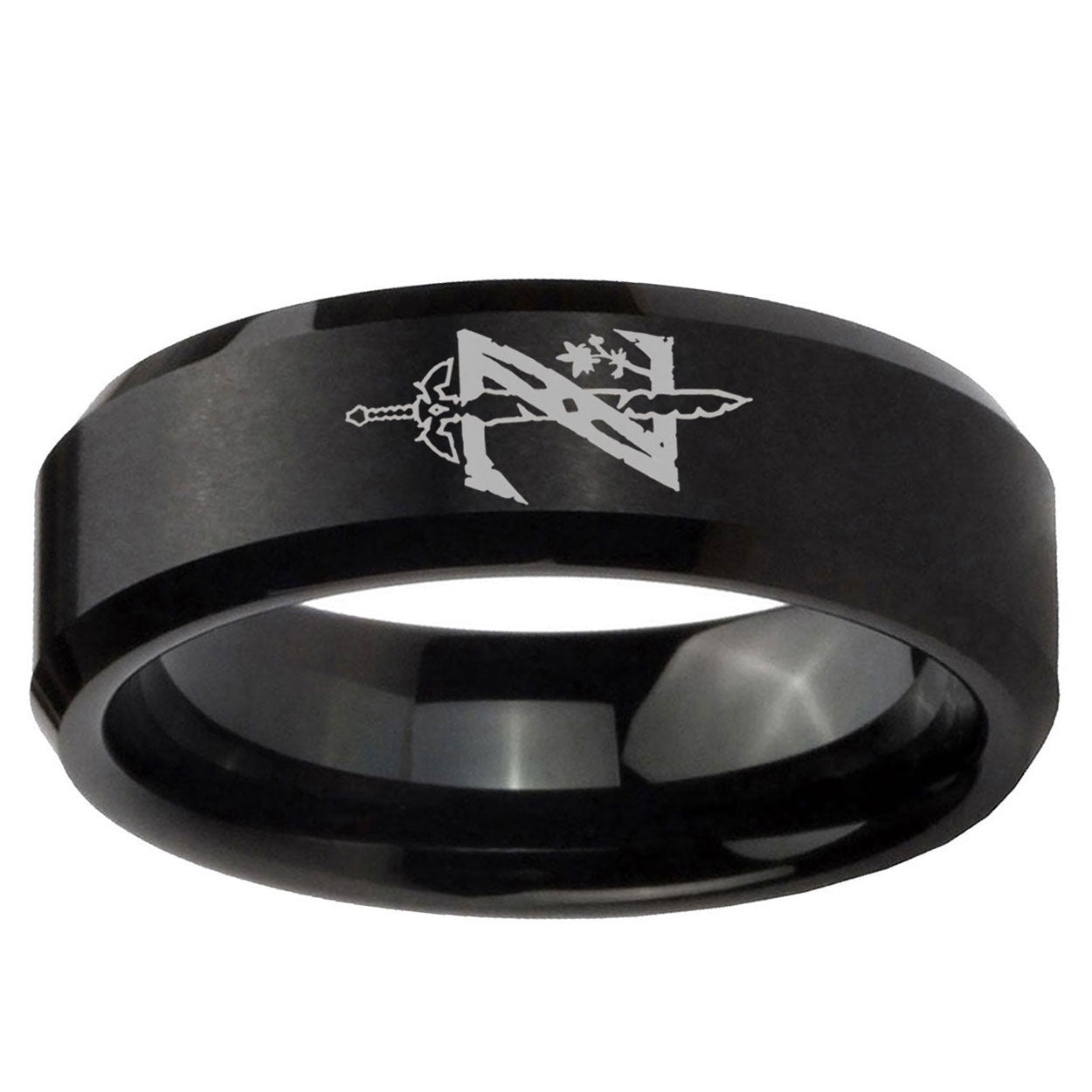 5MM Zelda Breath Of The Wild Beveled Brushed Black Tungsten Wedding Band
