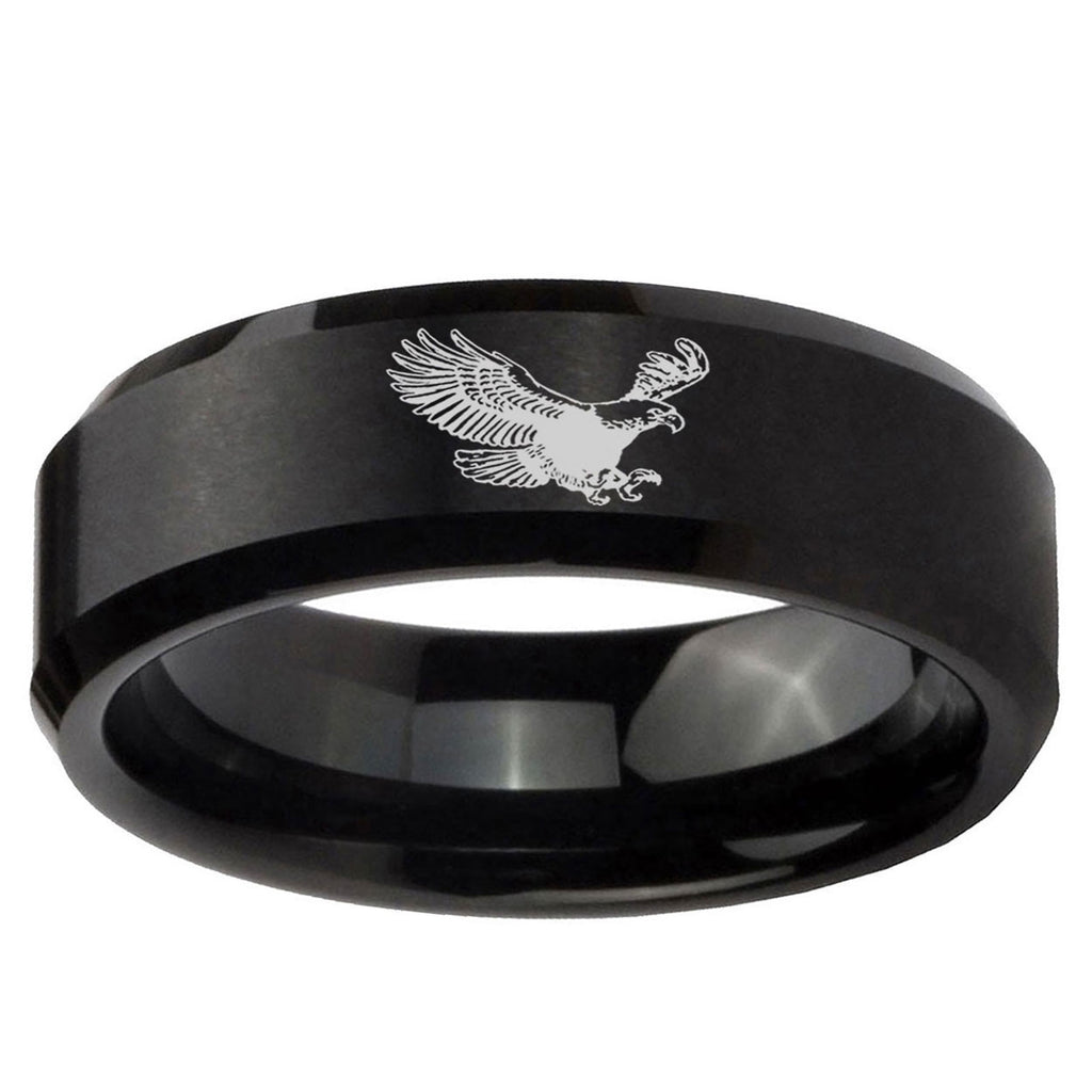 5MM Flying American Eagle Beveled Brushed Black Tungsten Wedding Band