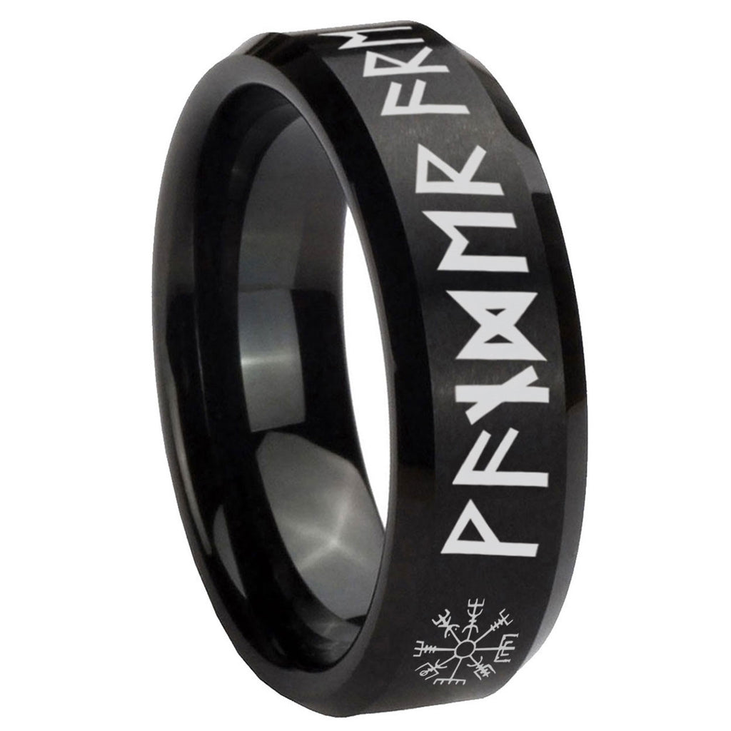 8MM Viking Beveled Brushed Black Tungsten Wedding Band