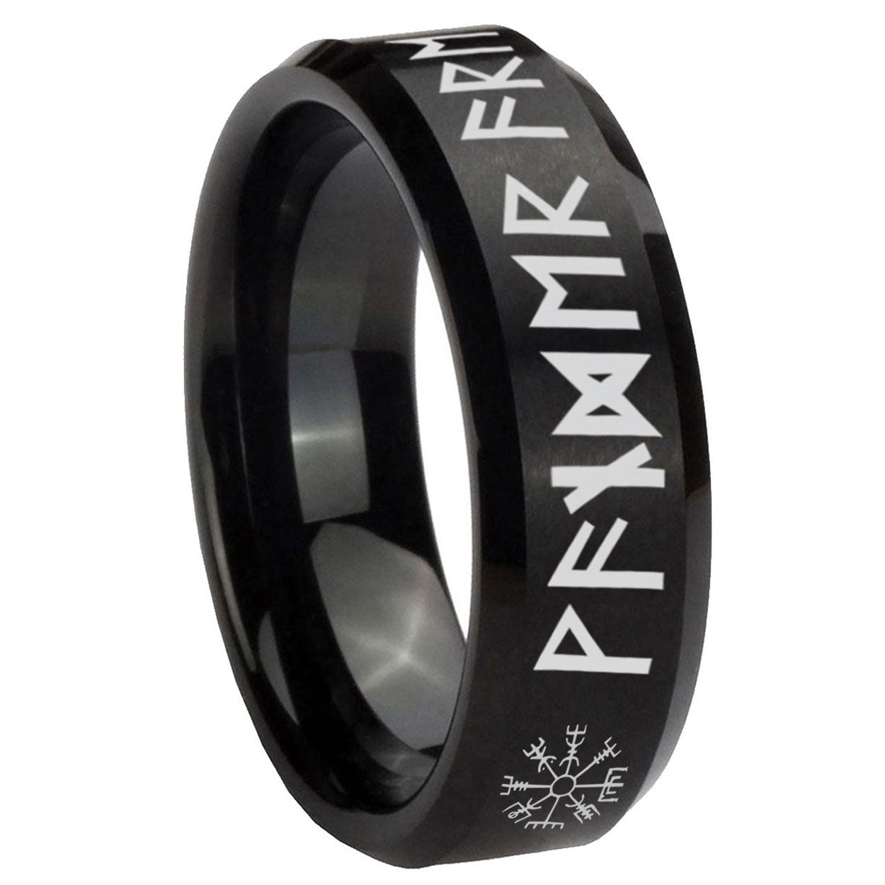 8MM Viking Beveled Brushed Black Tungsten Wedding Band