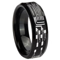 8MM Circuit Board Beveled Brushed Black Tungsten Wedding Band