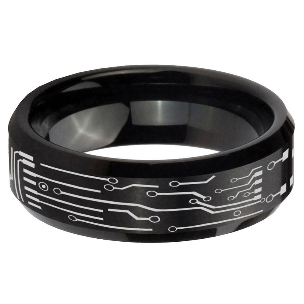 5MM Circuit Board Beveled Brushed Black Tungsten Wedding Band