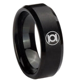 8mm Green Lantern Beveled Edge Brushed Black Mens Country Wedding Bands