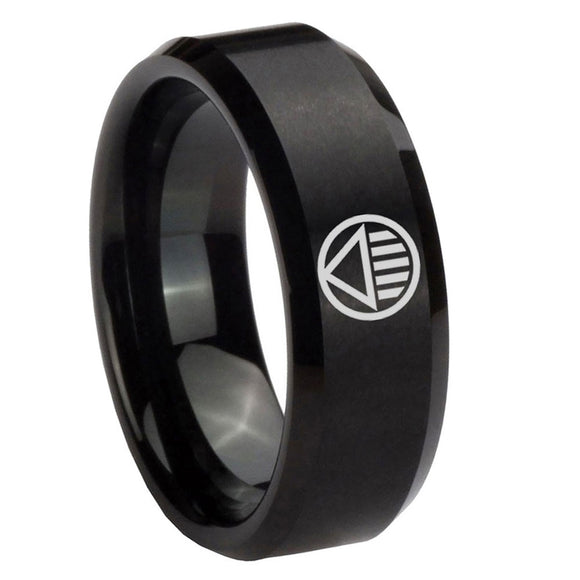 8mm Black Lantern Beveled Edge Brushed Black Men Tungsten Wedding Bands