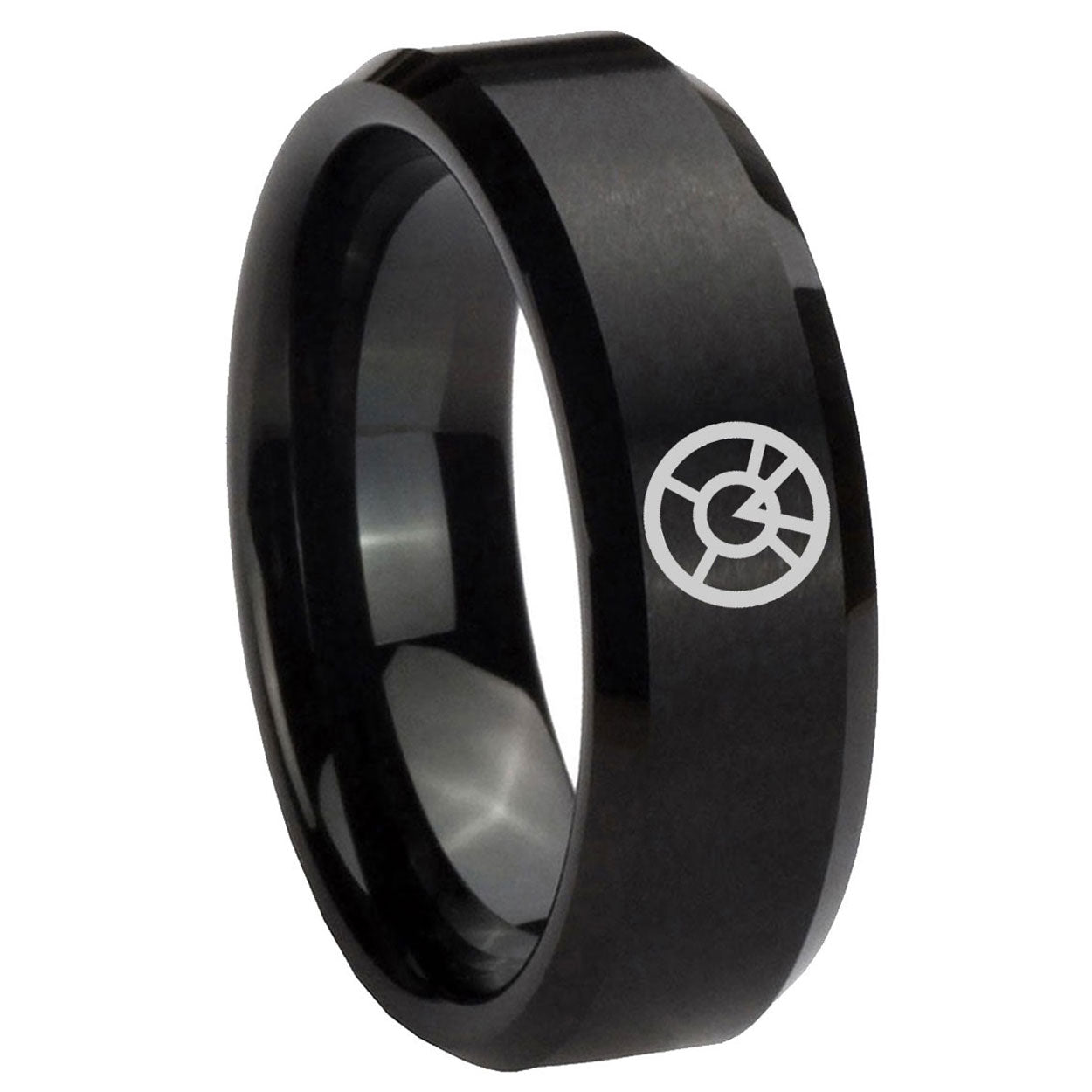 8MM Orange lantern Beveled Brushed Black Tungsten Wedding Band