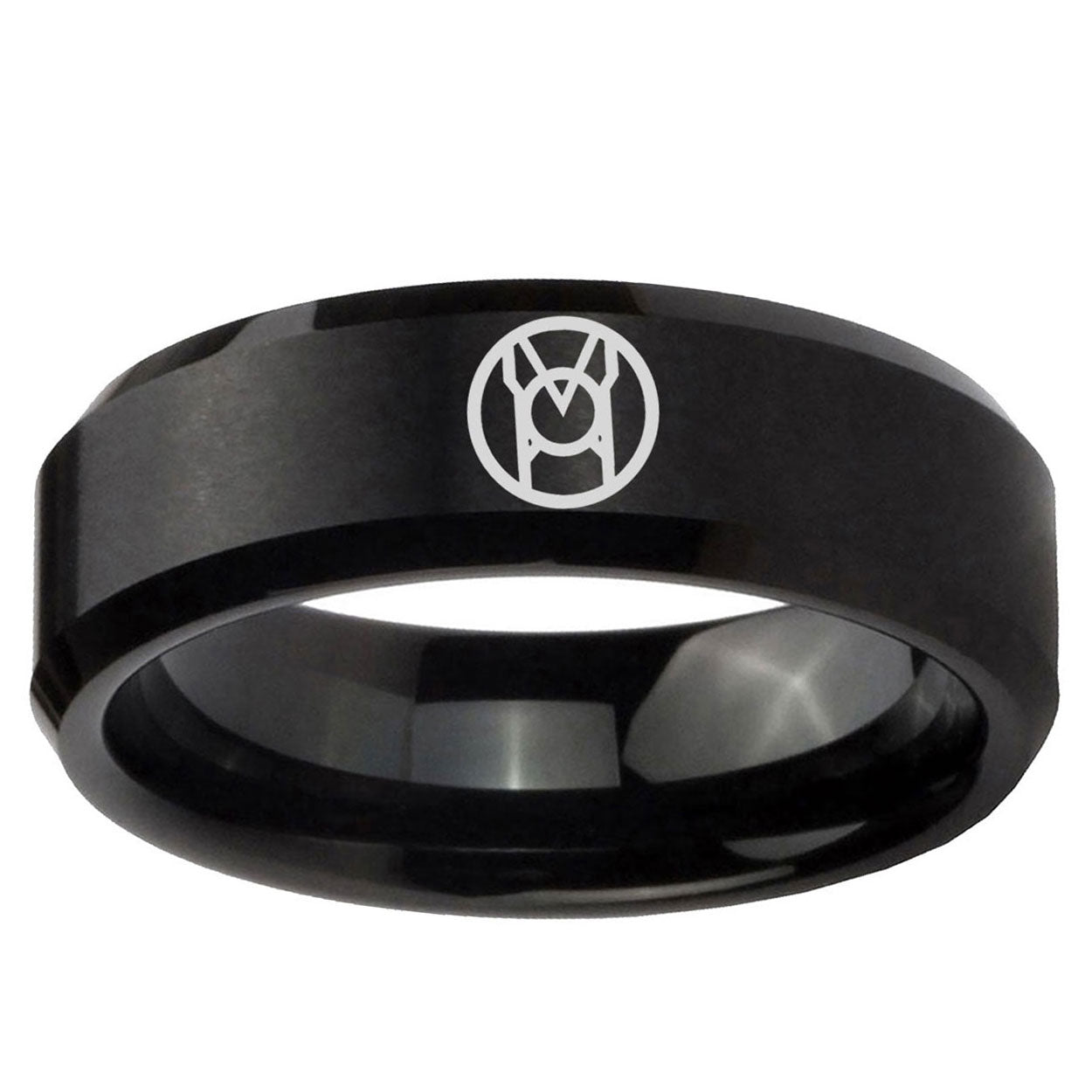 5MM Larfleeze Green Lantern Beveled Brushed Black Tungsten Wedding Band