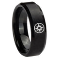 8MM Star Sapphire Lantern Beveled Brushed Black Tungsten Wedding Band