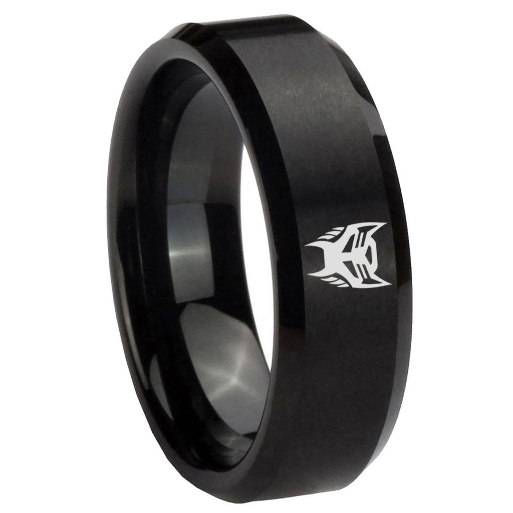 8MM Transformers Insignias Beveled Brushed Black Tungsten Wedding Band