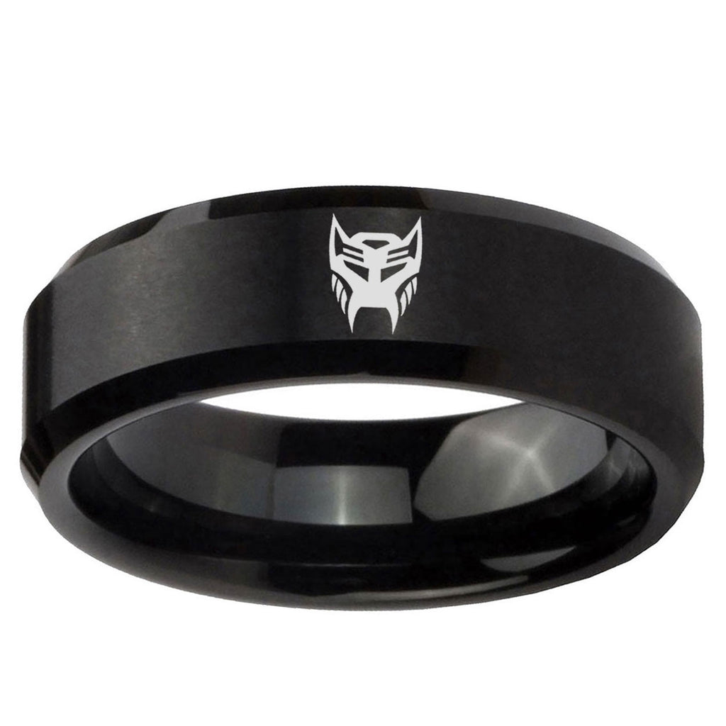 5MM Transformers Insignias Beveled Brushed Black Tungsten Wedding Band
