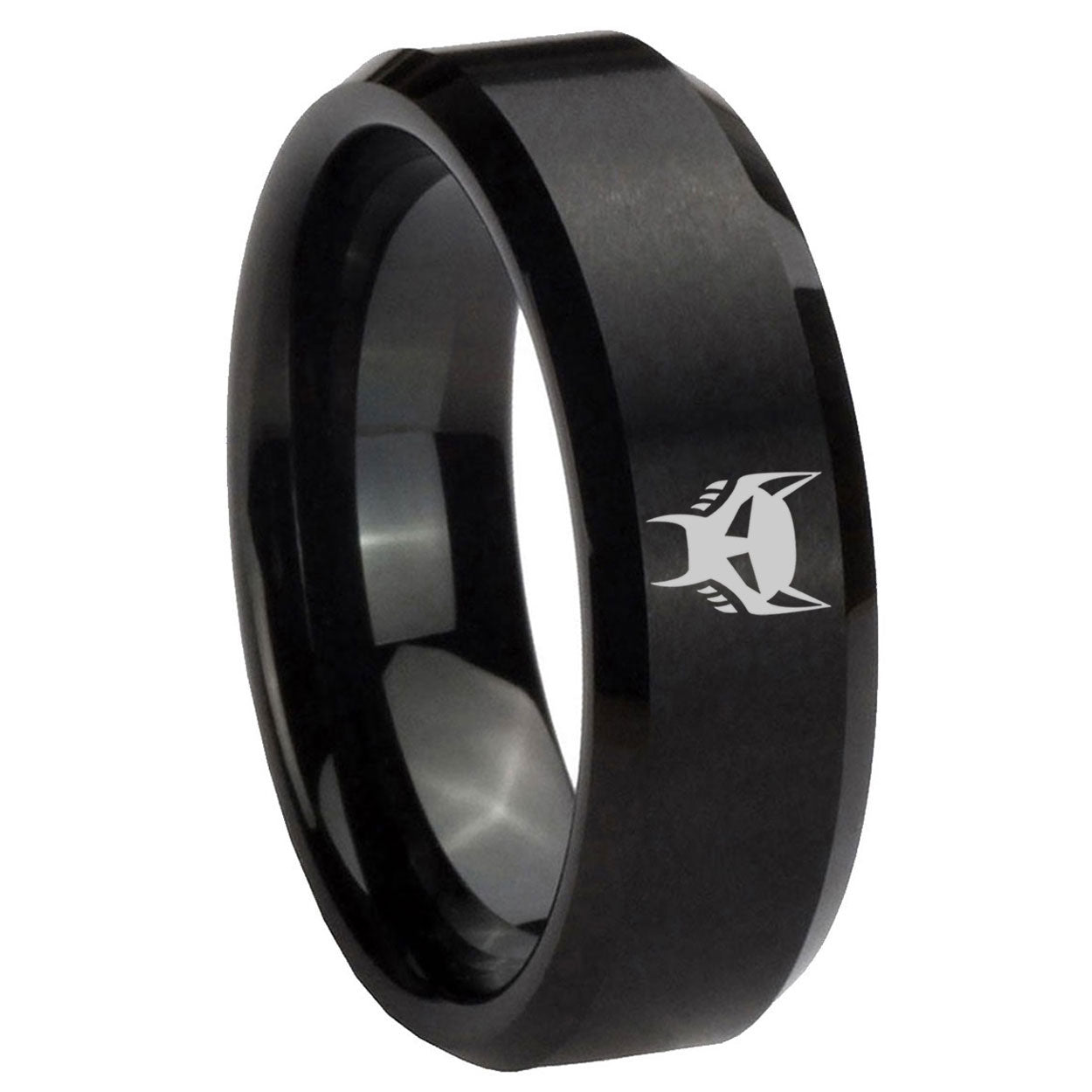 8MM Transformers Maximal Beveled Brushed Black Tungsten Wedding Band