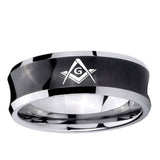5, 8mm Freemason Masonic Concave Black Tungsten Ring