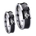 Freemason Masonic Concave Black Tungsten Wedding Set Rings