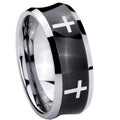 8MM Crosses Concave Black Tungsten Carbide Mens Ring Engraved