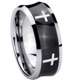 10mm Crosses Concave Black Tungsten Carbide Wedding Engraving Ring