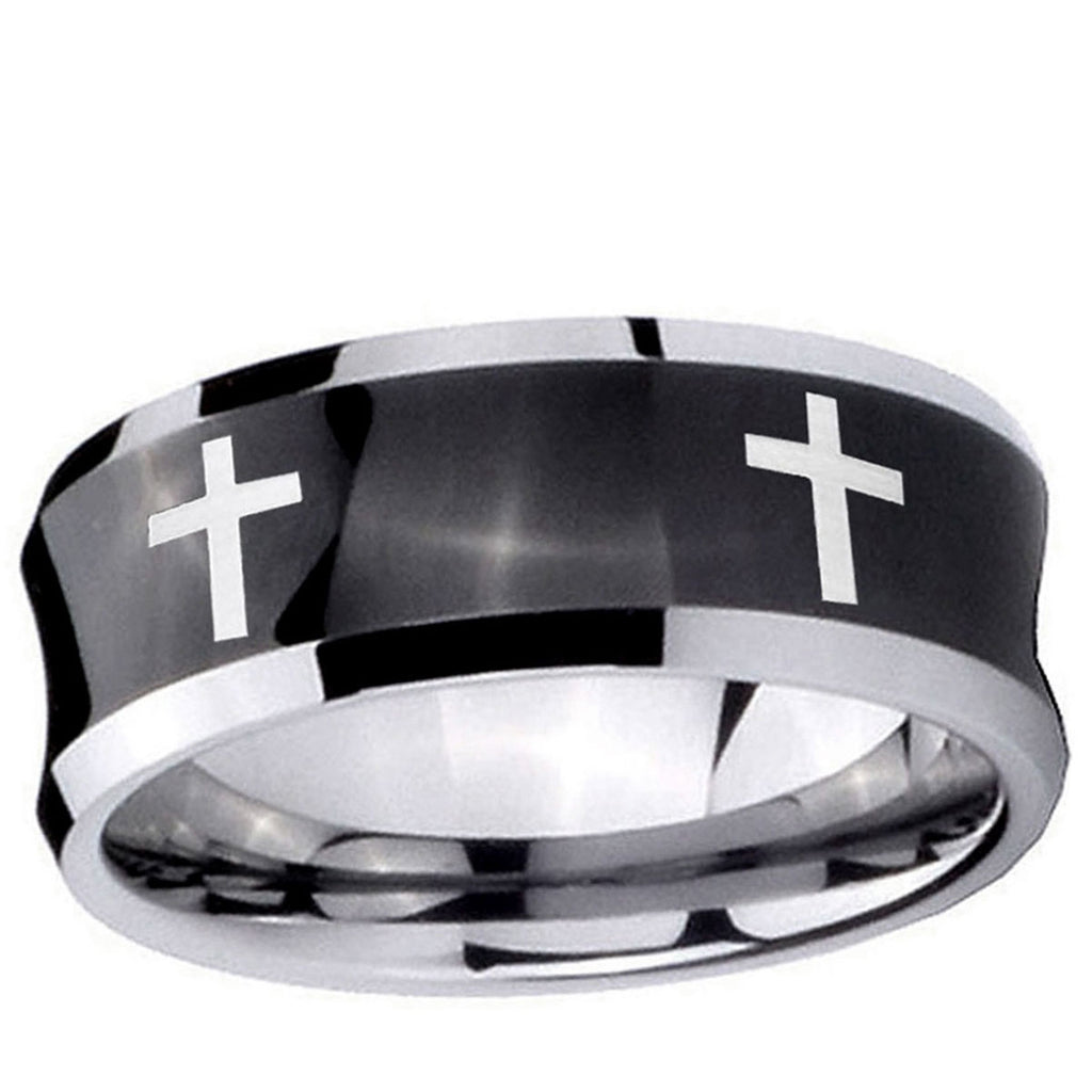 5MMCrosses Concave Black Tungsten Carbide Mens Ring Engraved