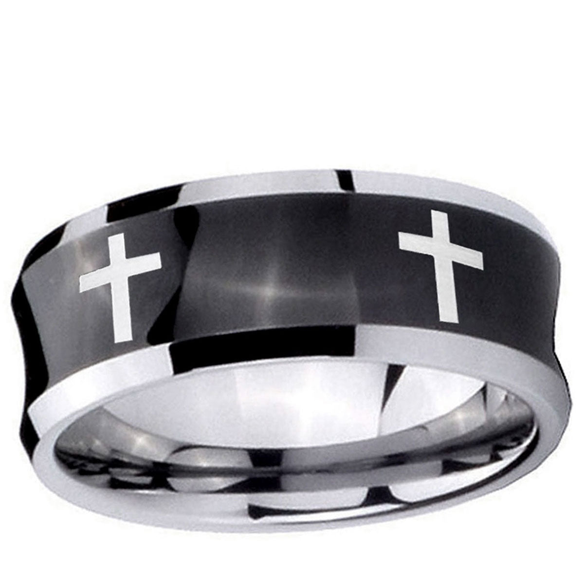 5MMCrosses Concave Black Tungsten Carbide Mens Ring Engraved