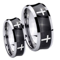Crosses Concave Black Tungsten Couple Wedding Bands