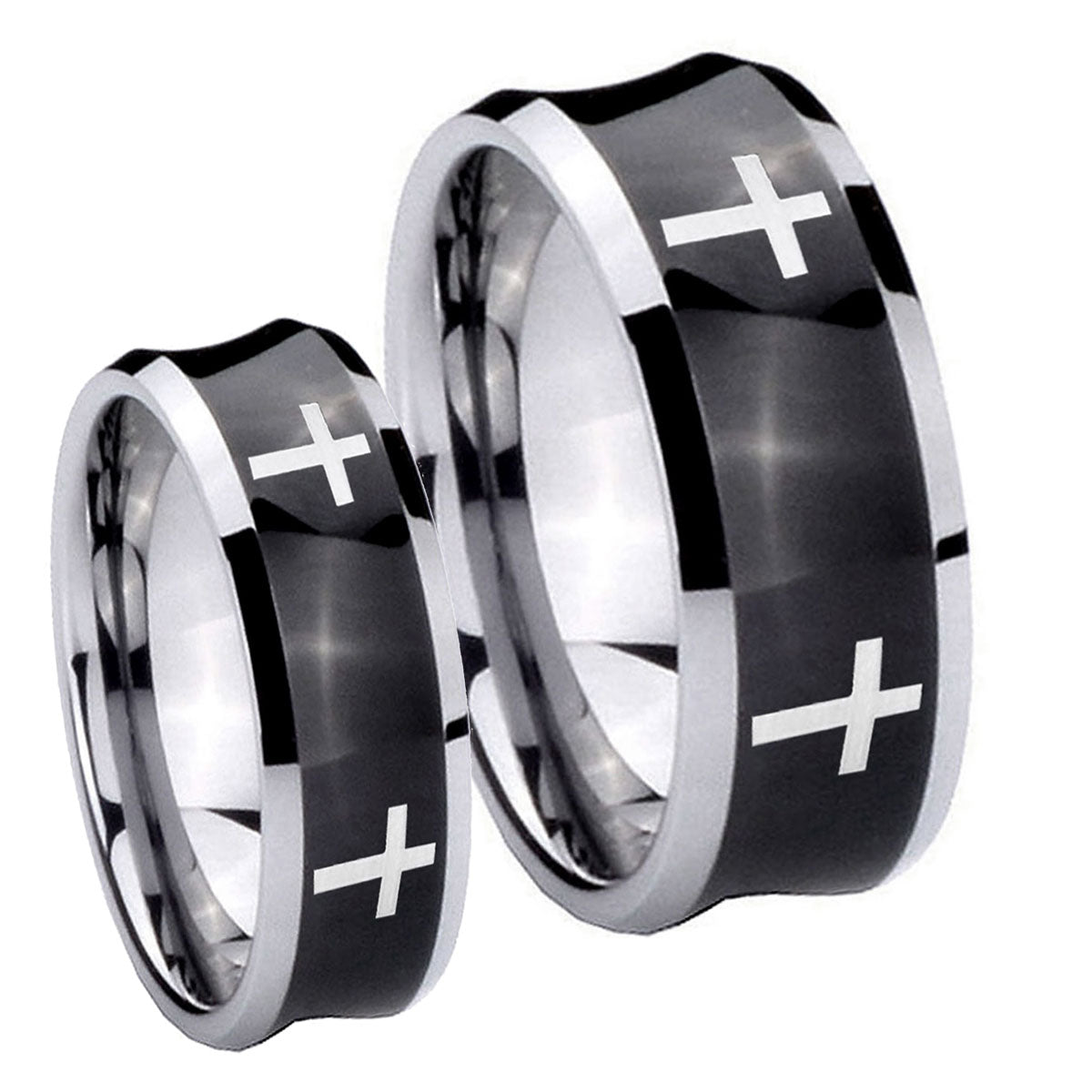Crosses Concave Black Tungsten Couple Wedding Bands