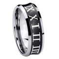 8MM Roman Numeral Concave Black Tungsten Wedding Engraving Ring