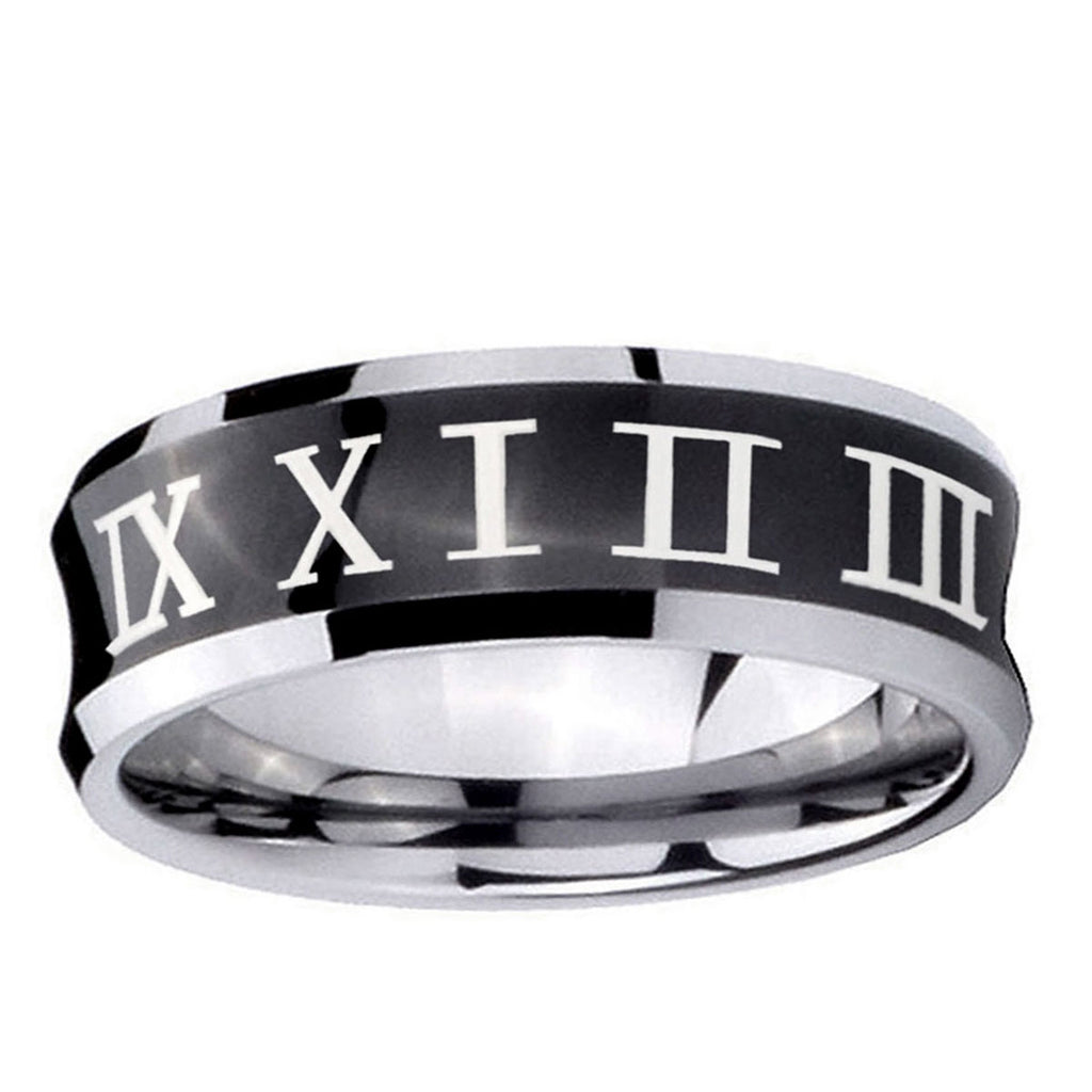 10mm Roman Numeral Concave Black Tungsten Ring