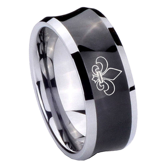 8mm-Fleur-De-Lis-Concave-Black-Tungsten-Carbide-Custom-Ring-for-Men