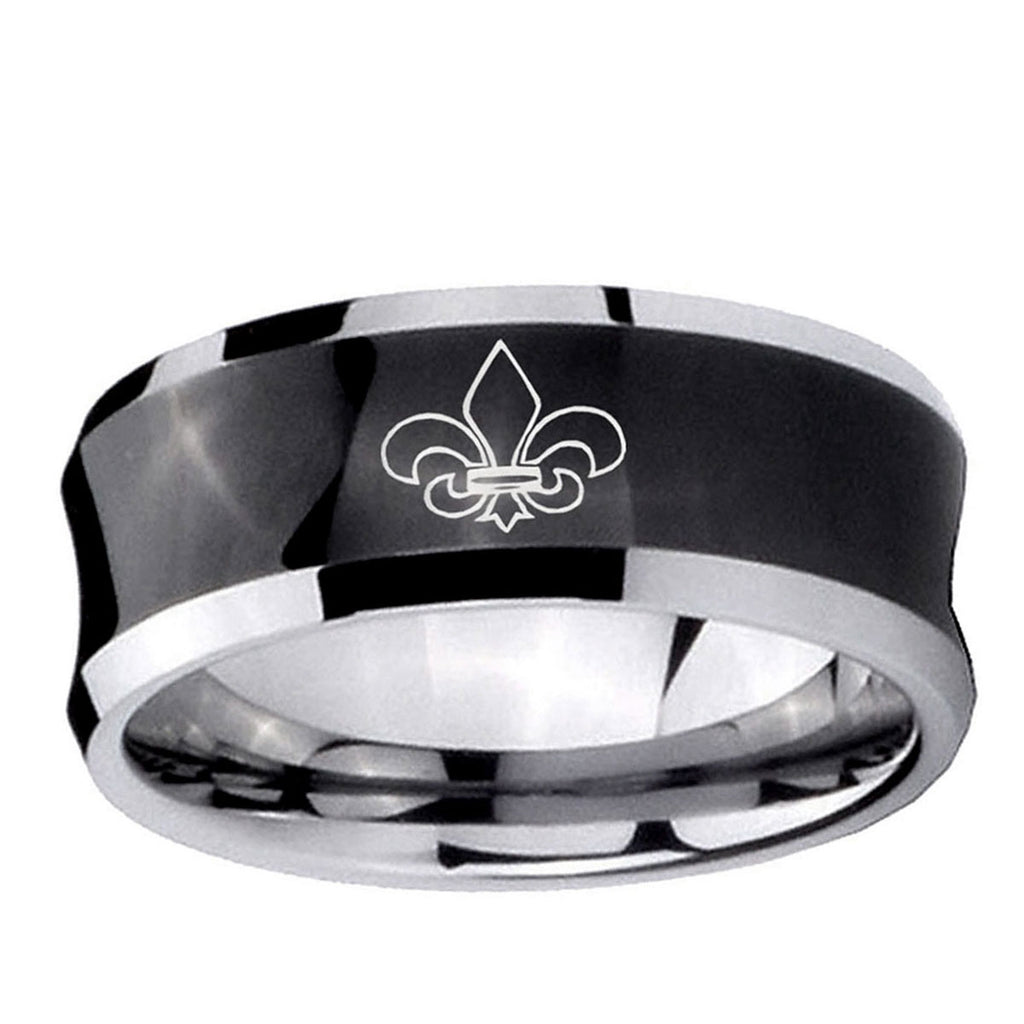 10mm Fleur-De-Lis Concave Black Tungsten Ring