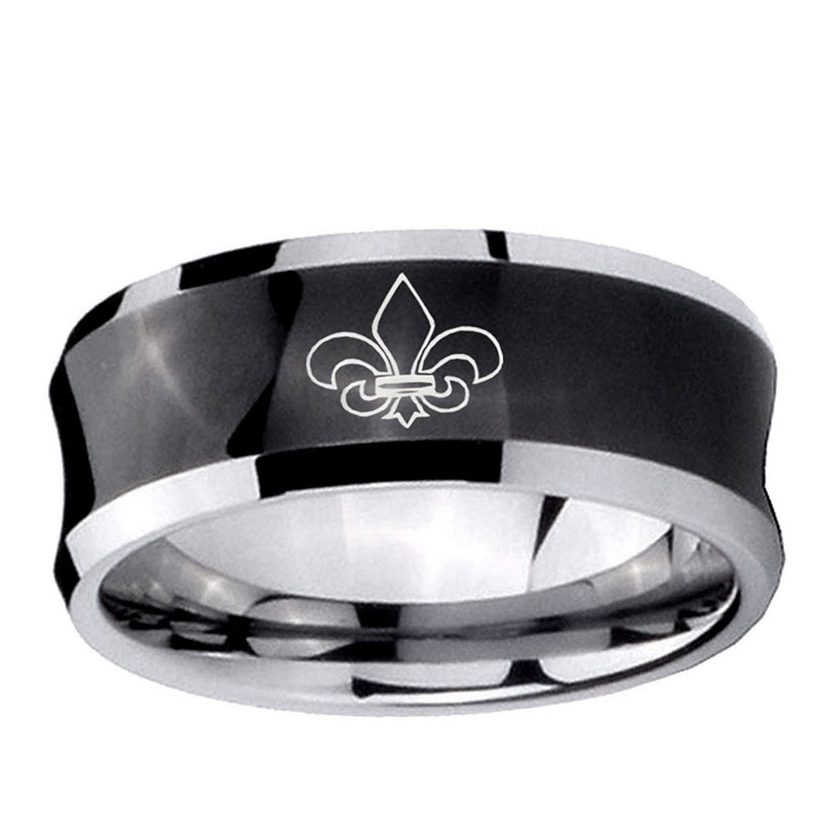 10mm Fleur-De-Lis Concave Black Tungsten Ring