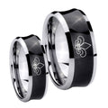 Fleur De Lis Concave Black Tungsten Mens Ring Set